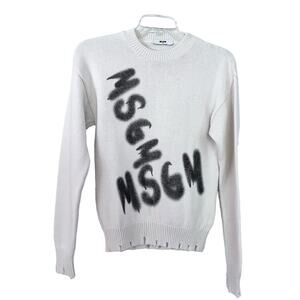 MSGM Kids unisex distressed-hem logo-print designer sweater size 14